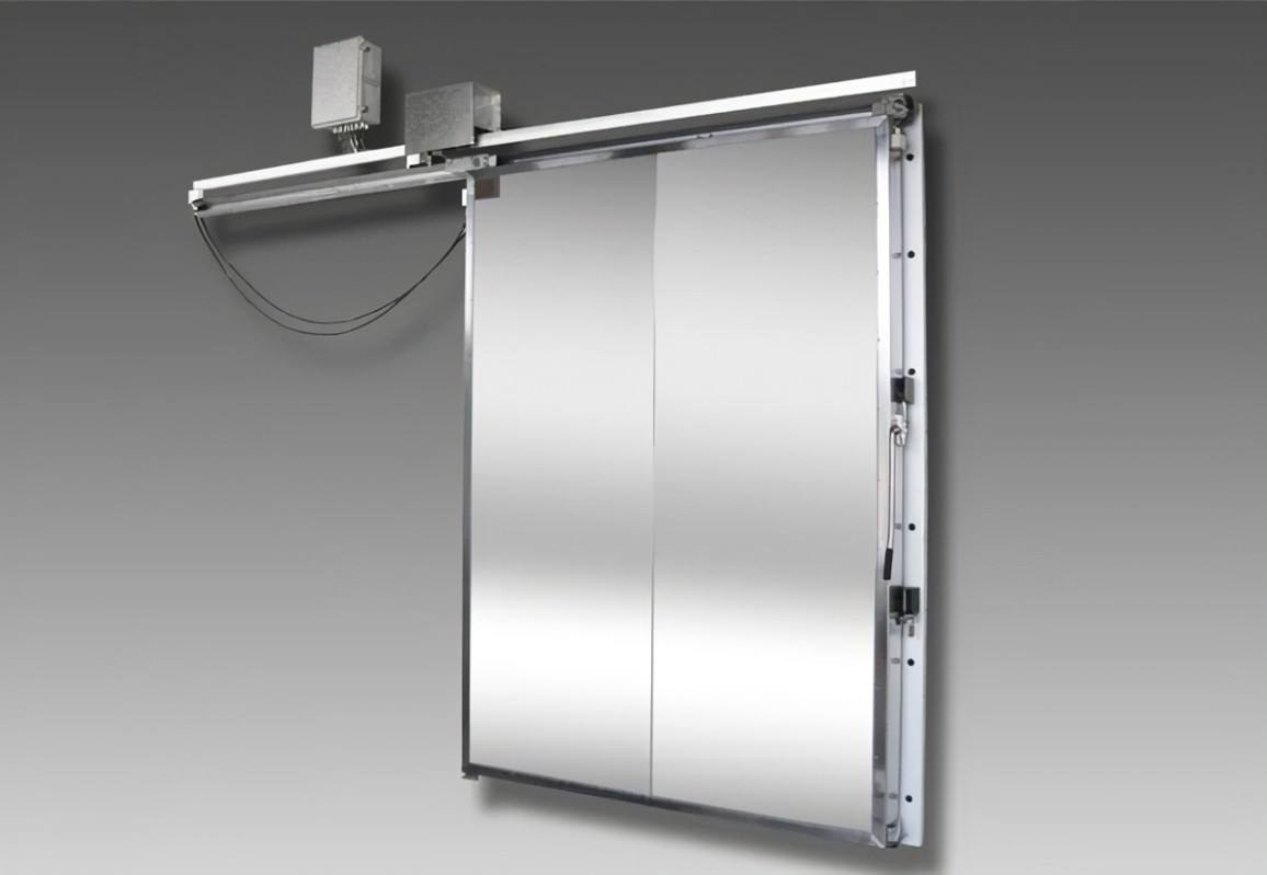 Metal-faced cold room sliding door with track and side handle