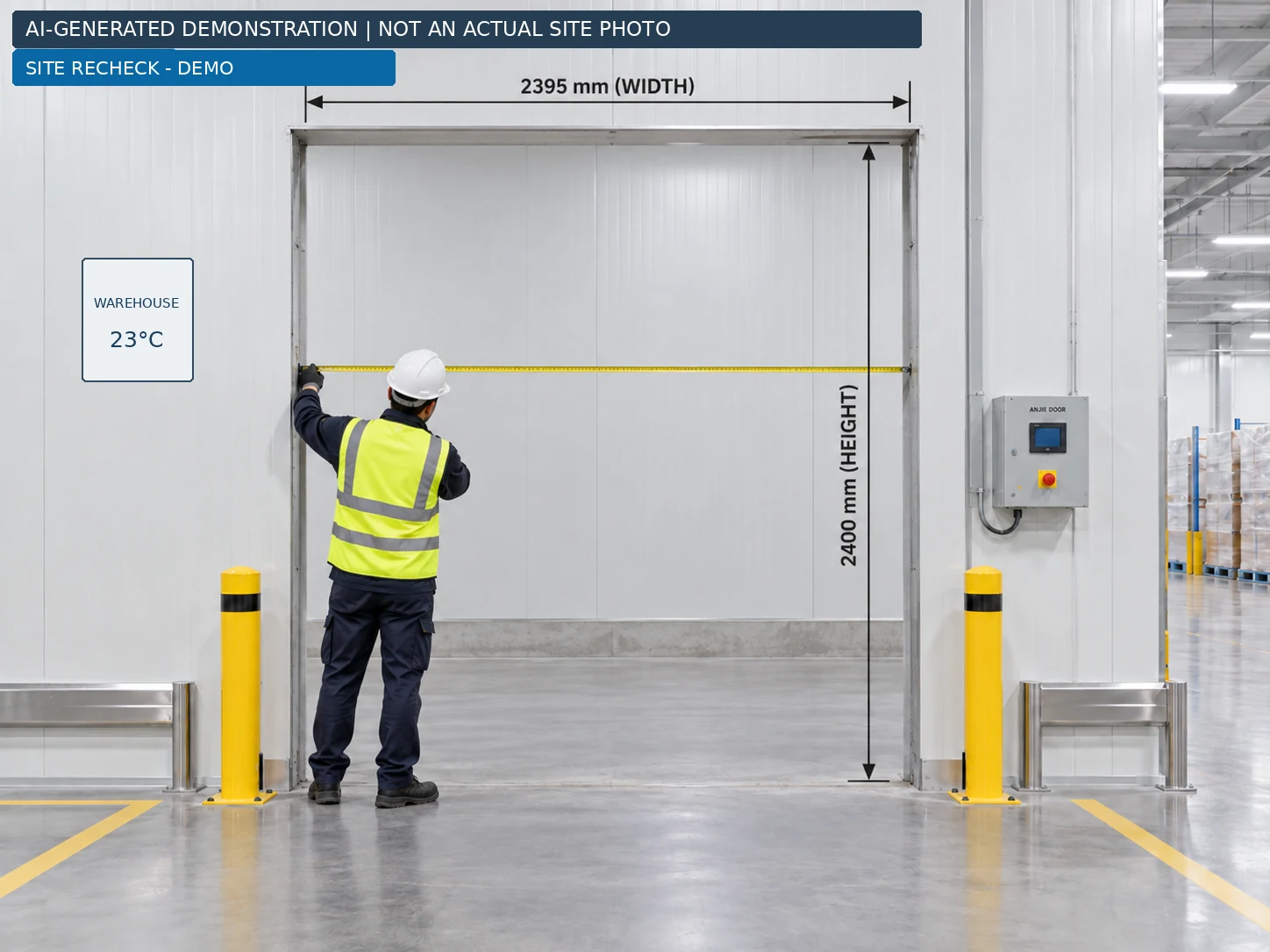 demonstration of a doorway recheck using the customer-reported 2395 by 2400 mm dimensions