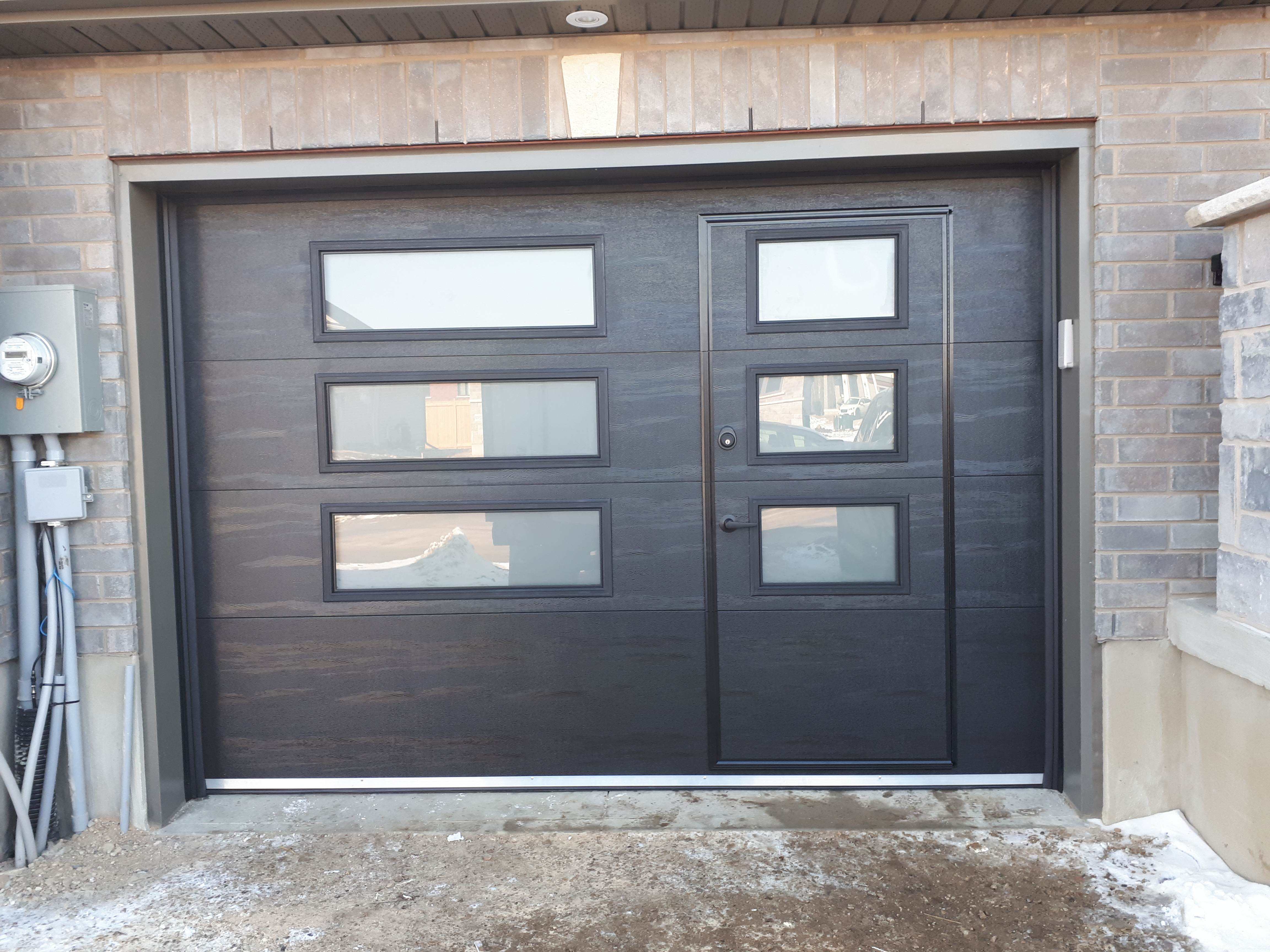 Custom Steel Garage Door with Walk Through Door and Glass Panels