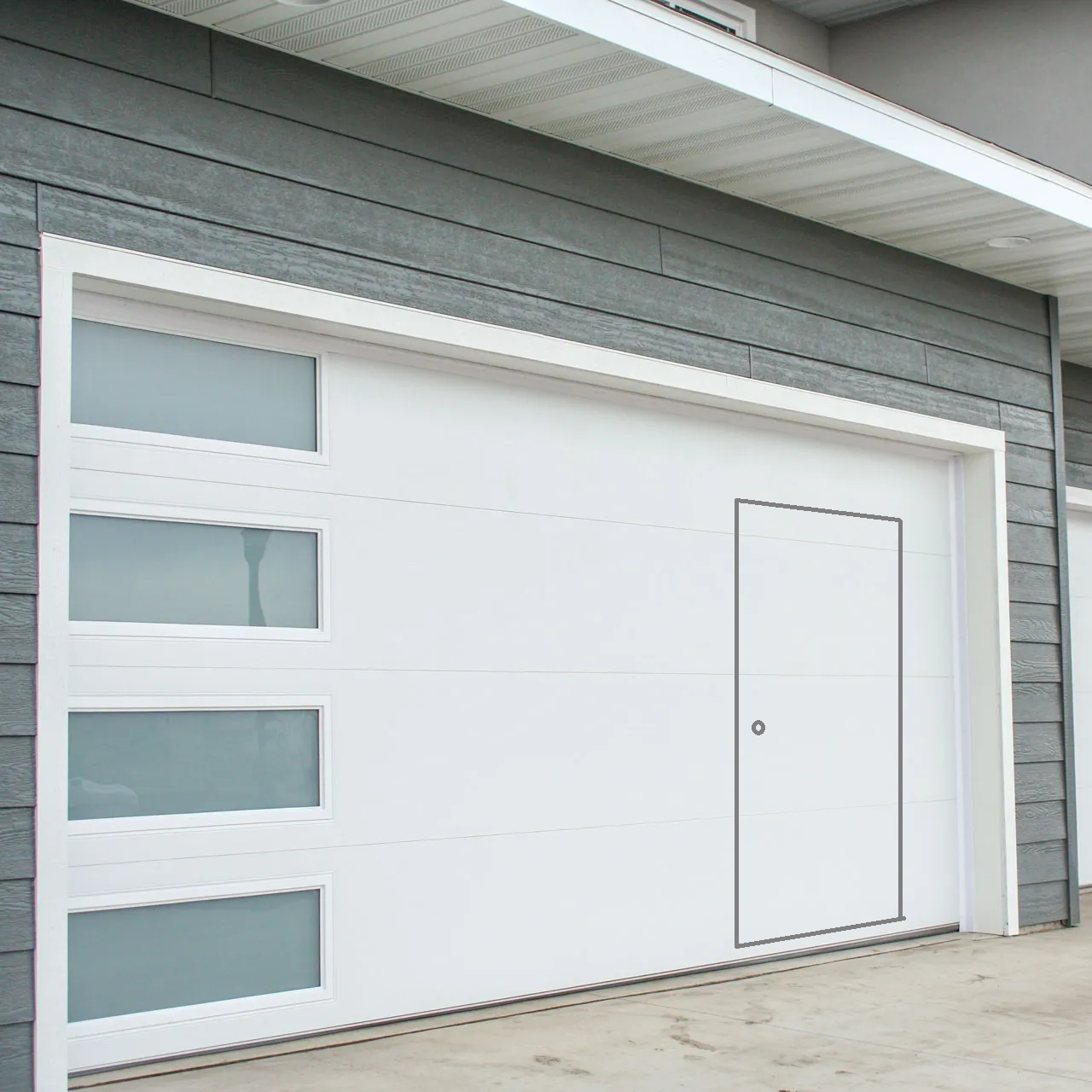Steel Garage Door with Pedestrian Door and Vision Windows